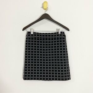 Ann Taylor Loft Black Gray Windowpane Plaid A-Line Mini Skirt